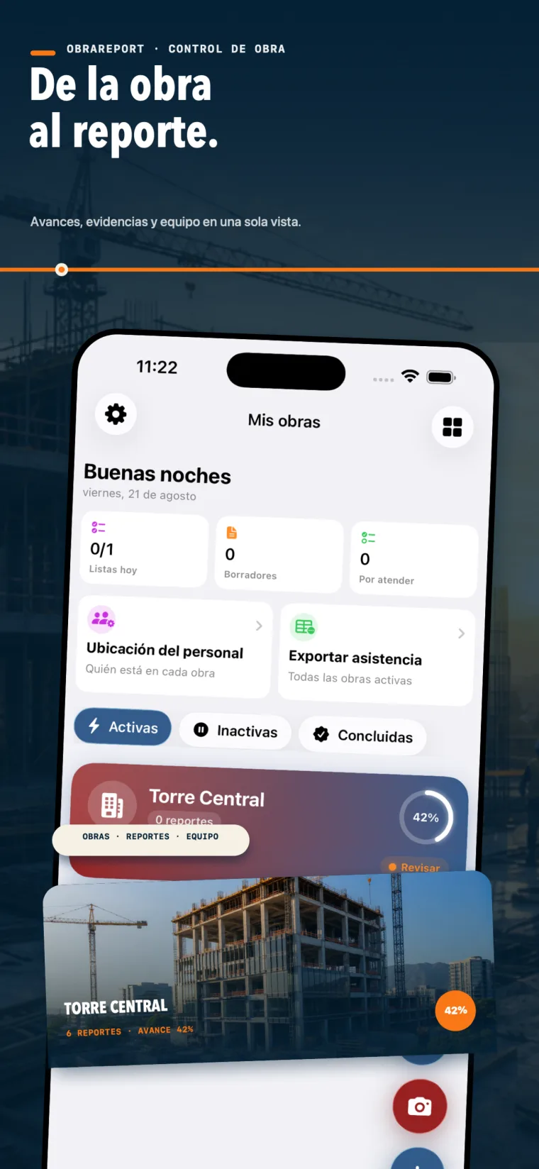 Panel de múltiples obras en ObraReport